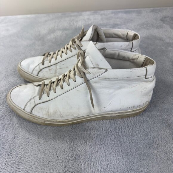 Common Projects Men's Size 13 US/46 EU Achilles Hi-Top White Leather Sneakers - Picture 11 of 13